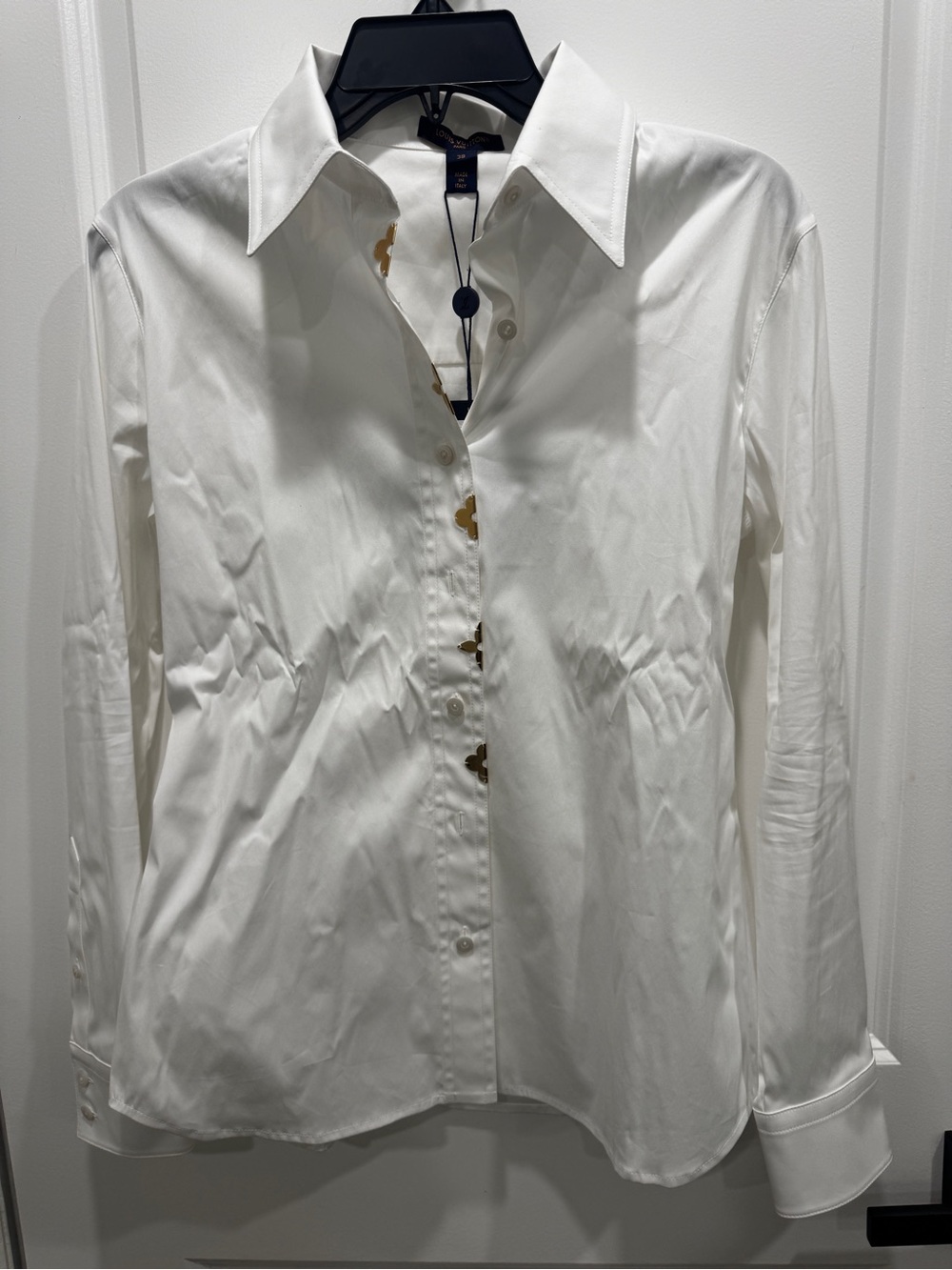 Louis Vuitton White Button-Down Shirt with Gold Accent Hardware